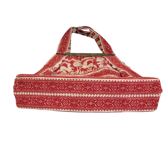 Embroidered Decritive Old Wold Nature Animal Relief Emossed Metal Trim Hand Bag - Picture 5 of 10